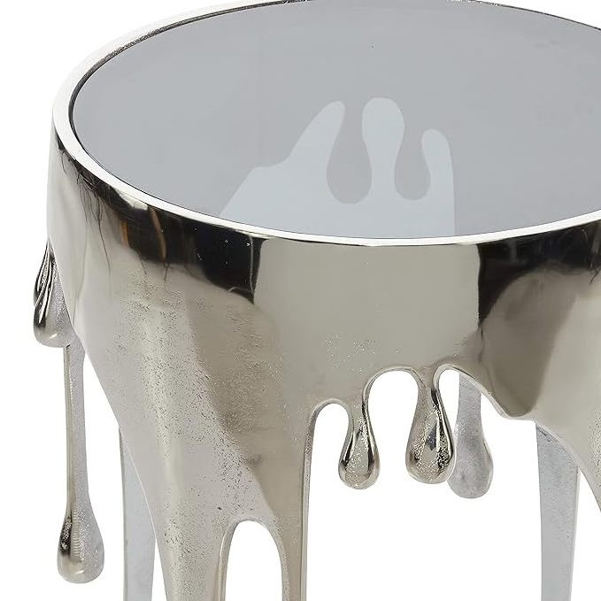 END & SIDE TABLE Aluminum Drip Accent Table with Melting Designed Legs and Shaded Glass Top, 16