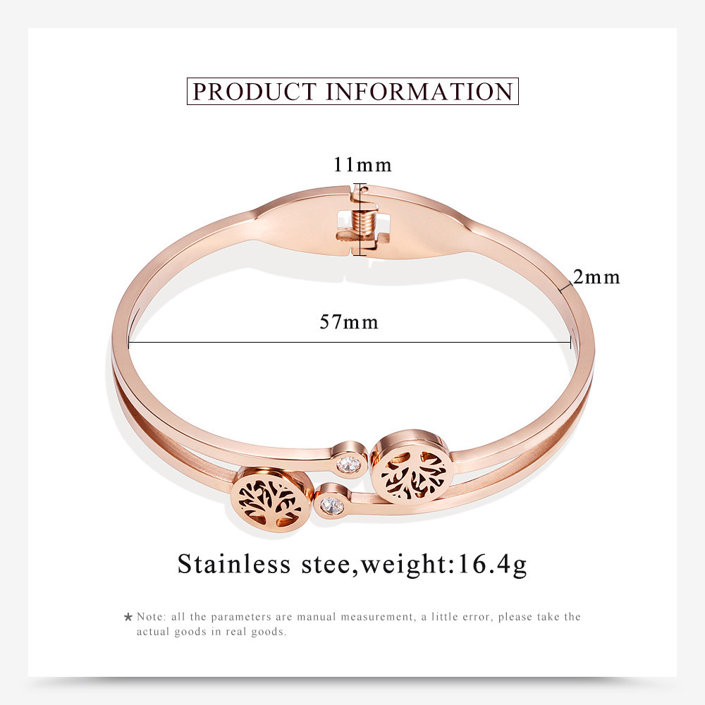 Fashion high quality titanium steel bracelet cuff women's rose gold tree of life women customize bracelet