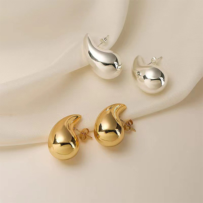 Hot Sale Water Drop Hypoallergenic Earrings Dupes  Small Thick Smooth Chunky Dome Wide 18K Gold Plated Hoop  Earrings