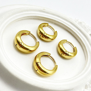 New Simple Round Ear Buckle 18k Gold Prime Loop Face Plain Hoop Earrings Stainless Steel Jewelry Making Supplies