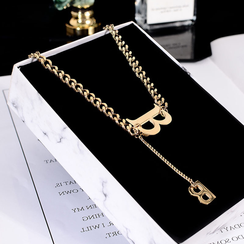 Manufacture Direct Sales Fashion Stainless Steel Jewelry B Letter Chain Necklace Lady Letter Necklace