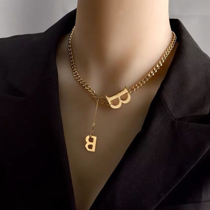 Manufacture Direct Sales Fashion Stainless Steel Jewelry B Letter Chain Necklace Lady Letter Necklace