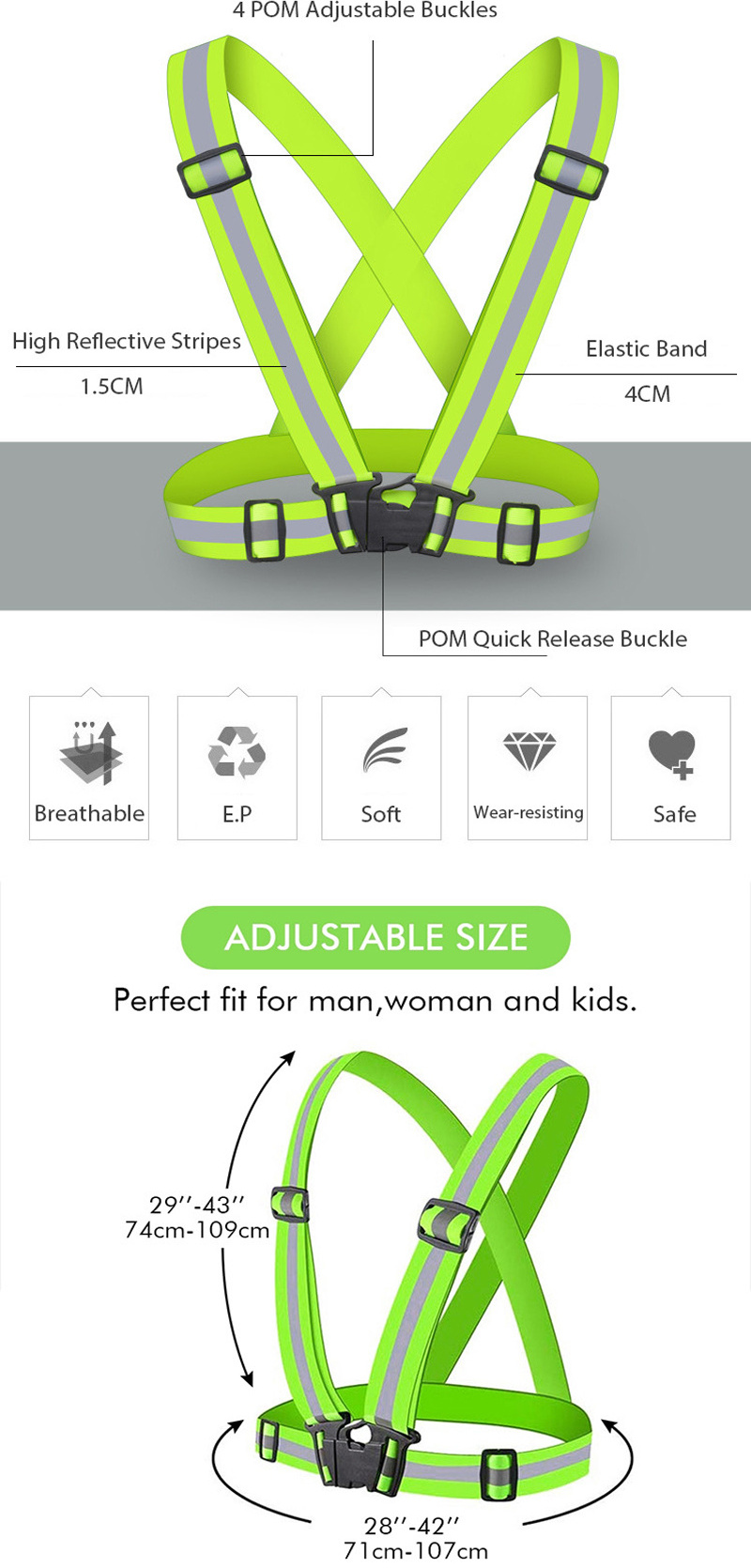 Wholesale High Visibility Safety Reflective Elastic Belt Fluorescent Cheap Reflective Vest Running Best