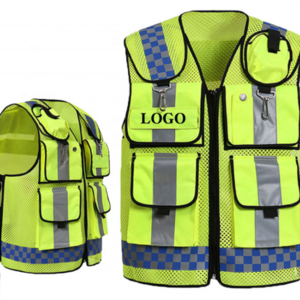 Fluorescent Security Reflective Hi Vis Road Safety Working Vest With Multi Pockets With Logo Printed