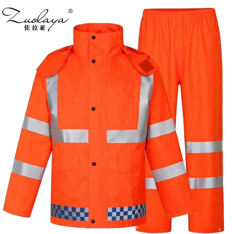 High Quality Waterproof Rain Wear Suit Hi Vis Rain Jacket With Pants Motorcycle Riders Safety Reflective Raincoat