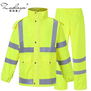 High Quality Waterproof Rain Wear Suit Hi Vis Rain Jacket With Pants Motorcycle Riders Safety Reflective Raincoat