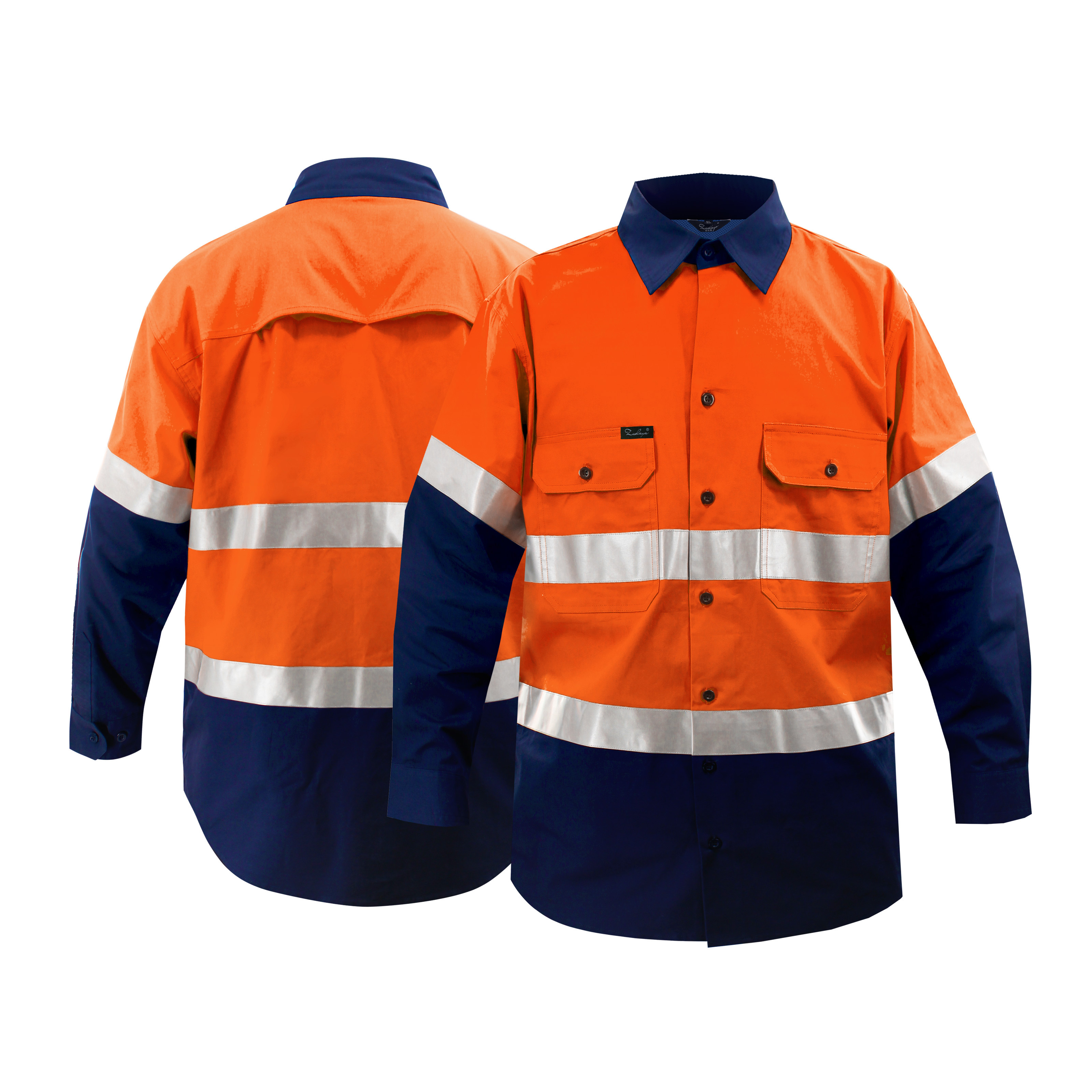 Two Tone Cotton Workwear Shirts Hivis Safety Work Shirt Reflector Men Long Sleeve Work Wear Custom Logo