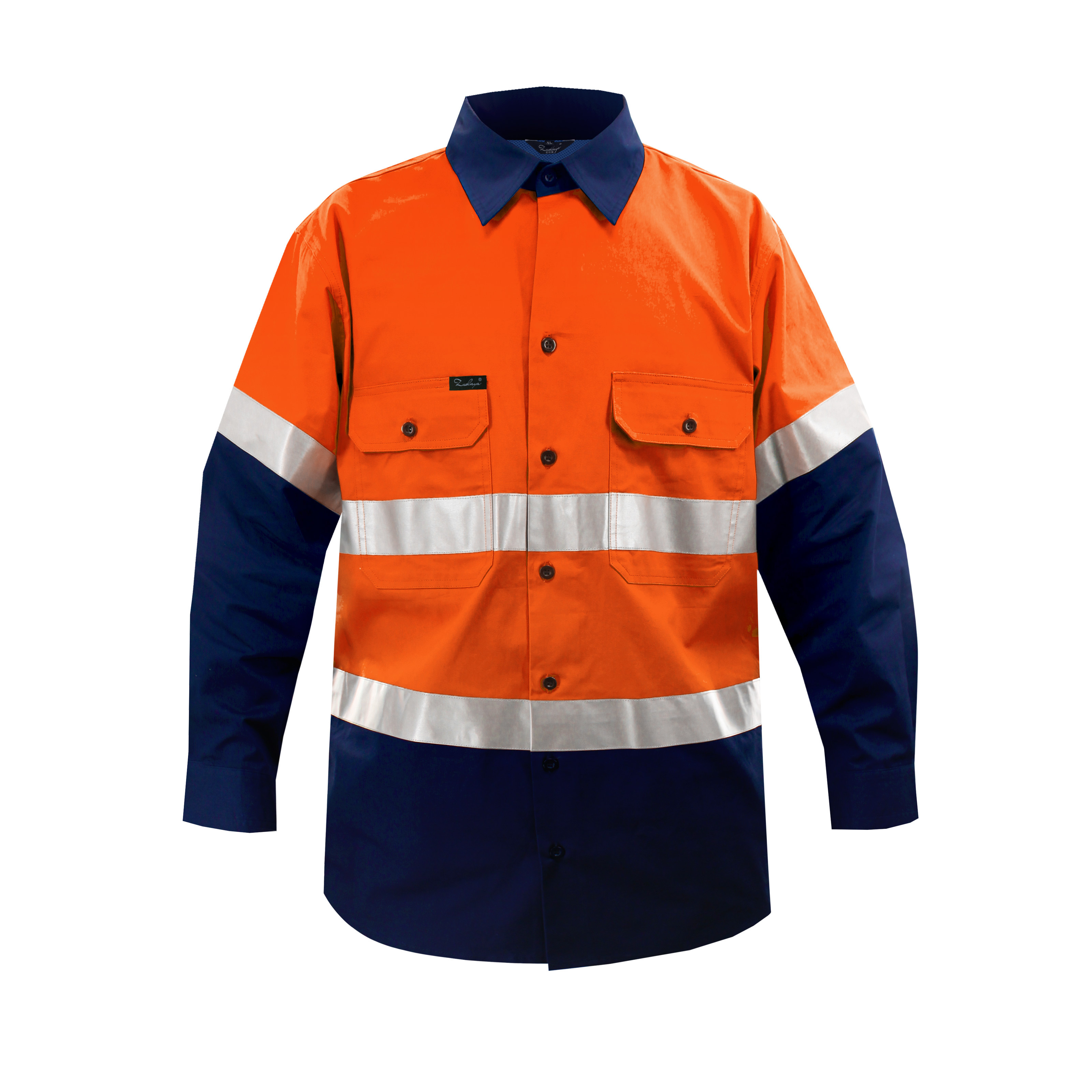 Two Tone Cotton Workwear Shirts Hivis Safety Work Shirt Reflector Men Long Sleeve Work Wear Custom Logo