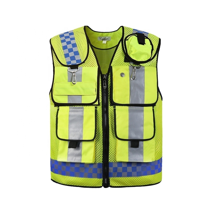 Fluorescent Security Reflective Hi Vis Road Safety Working Vest With Multi Pockets With Logo Printed