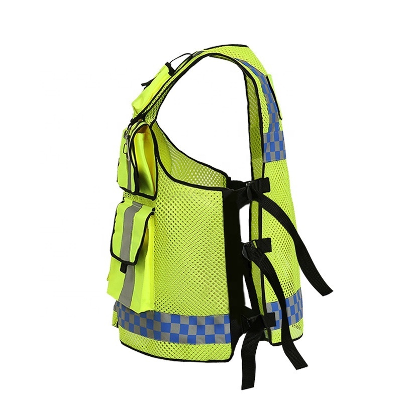 Fluorescent Security Reflective Hi Vis Road Safety Working Vest With Multi Pockets With Logo Printed