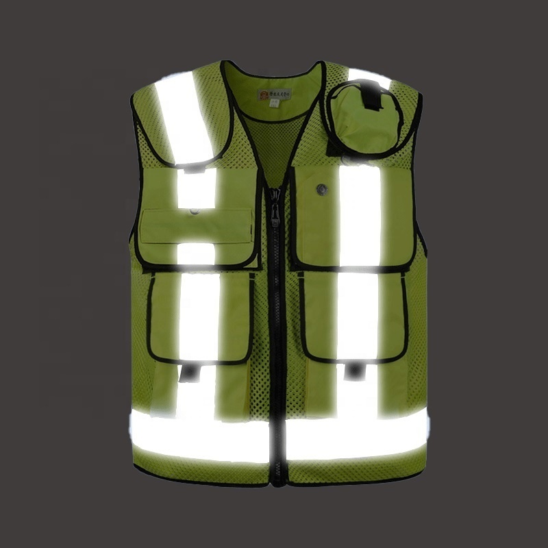 Fluorescent Security Reflective Hi Vis Road Safety Working Vest With Multi Pockets With Logo Printed