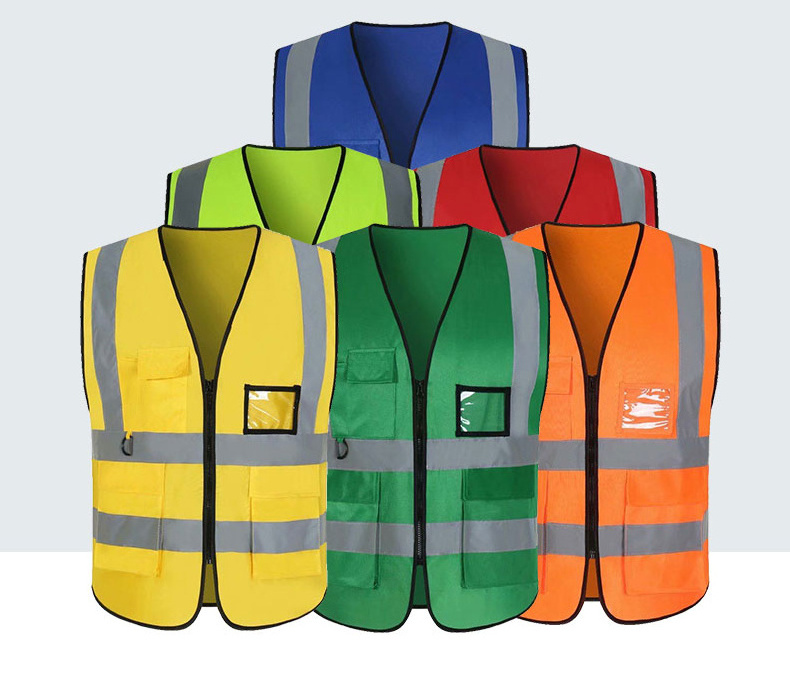 Multiple Pockets Class 2 Hi-viz Security Uniform Reflector Tape  Reflective Jacket Safety Vest with Logo