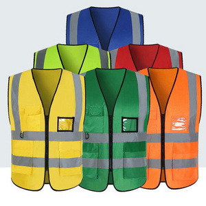 Multiple Pockets Class 2 Hi-viz Security Uniform Reflector Tape  Reflective Jacket Safety Vest with Logo