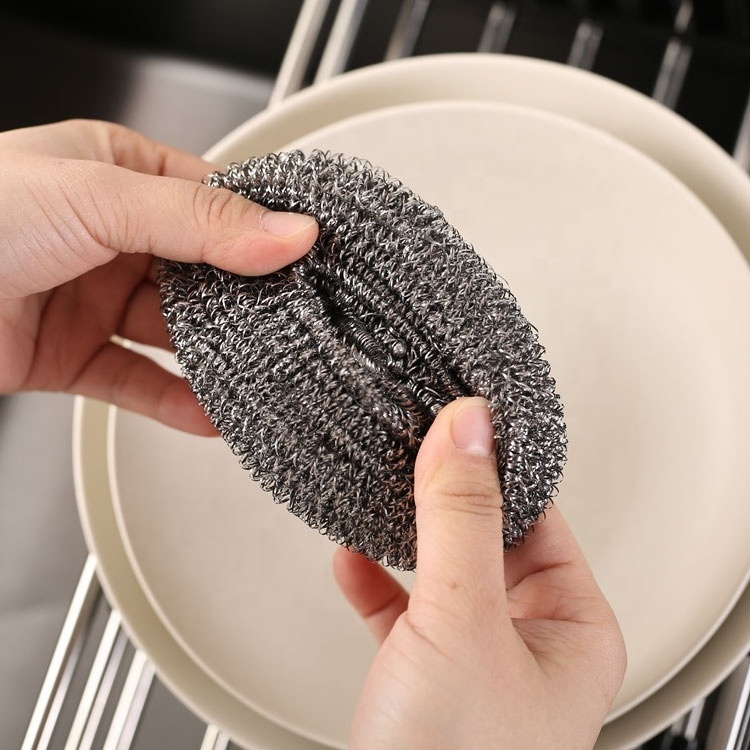 New Product Round Scrubber For Dish Stainless Steel Scourer Kitchen Clean Ball Steel Wool Sponge Scrubber