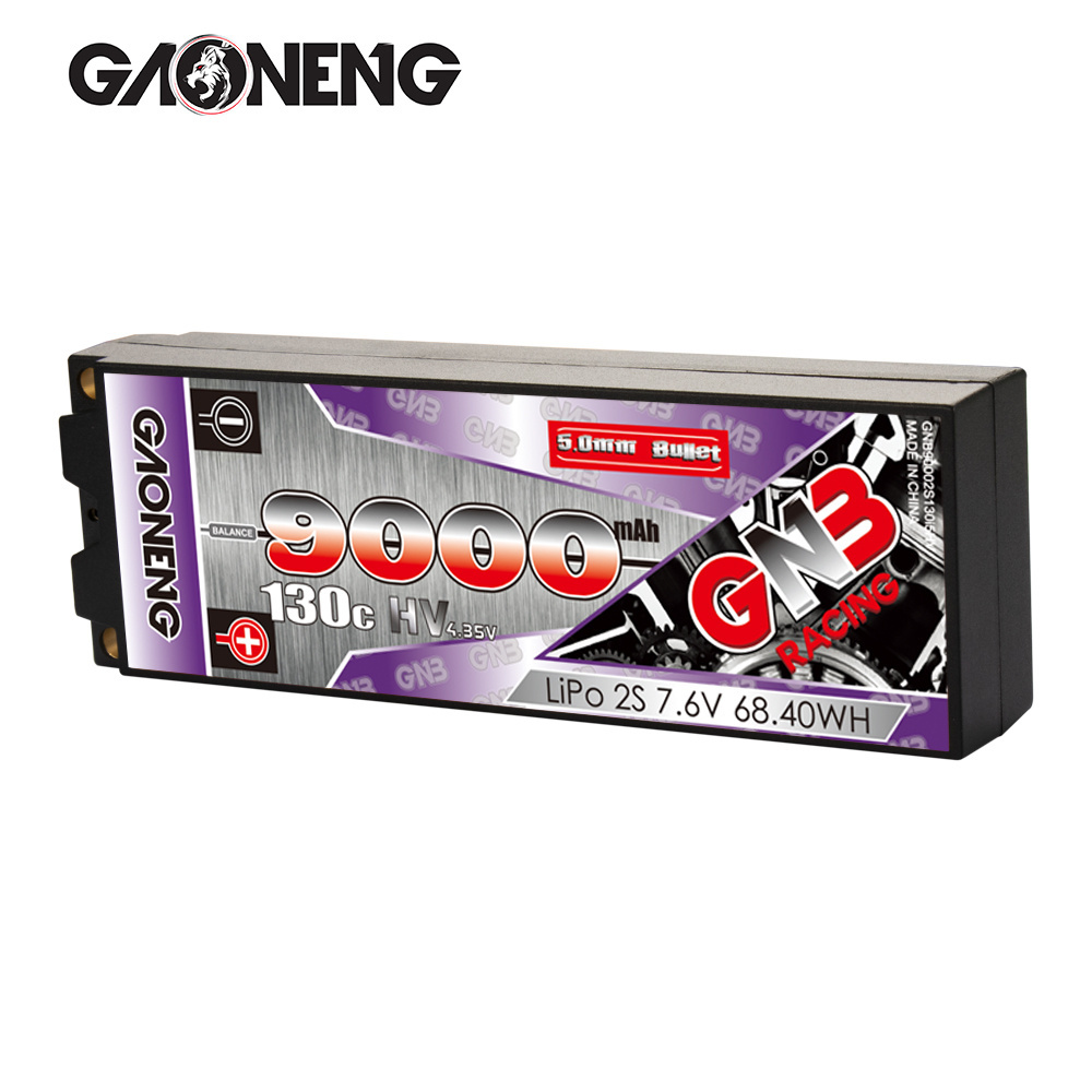 GNB GAONENG 9000MAH 2S 7.6V 130C Hard Case 5.0mm Built-in Bullet RC LiPo Battery Pack 1:10 1/10 RC Car Truck Boat Race HV LiHV