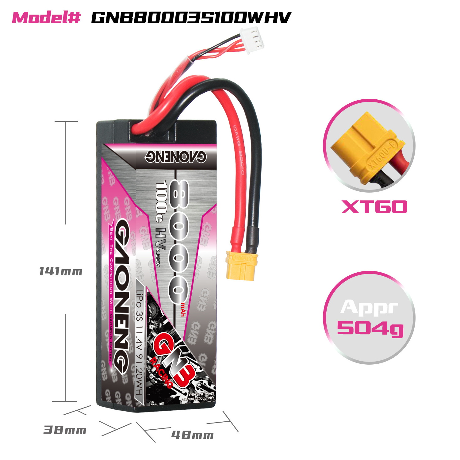 News GNB GAONENG 8000MAH 3S 3S2P HV 11.4V 100C 200C RC LiPo Battery XT60 1/8 1/10 scale RC Racing Car Hard Case Truck Buggy LiHV