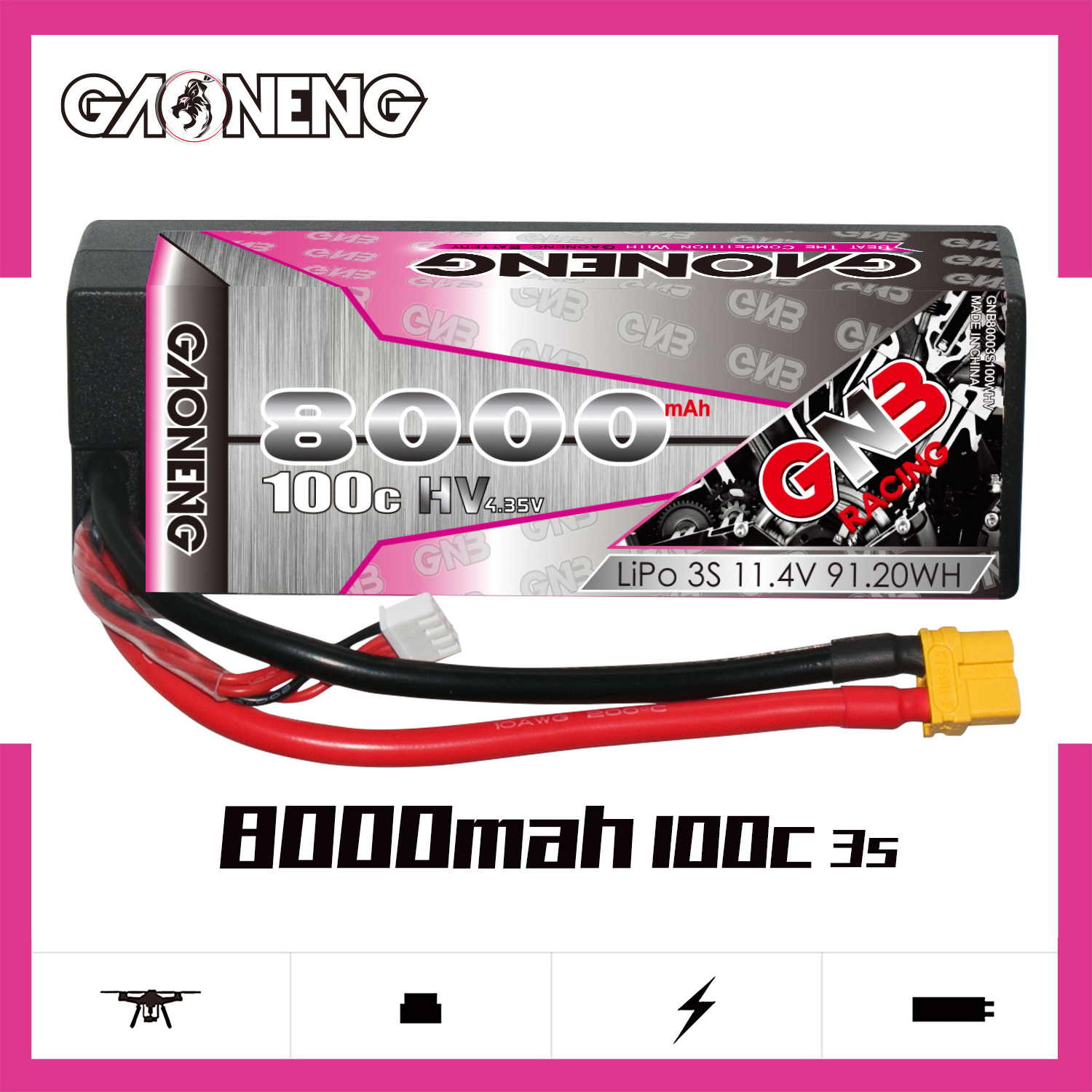 News GNB GAONENG 8000MAH 3S 3S2P HV 11.4V 100C 200C RC LiPo Battery XT60 1/8 1/10 scale RC Racing Car Hard Case Truck Buggy LiHV