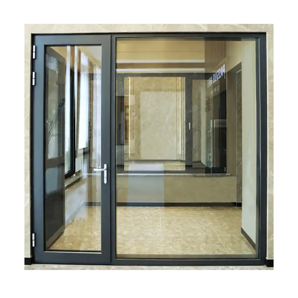 Soundproof aluminum frame hinge swing clear glass door