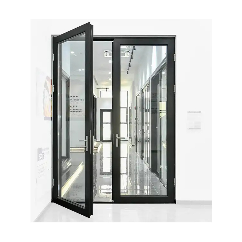 Soundproof aluminum frame hinge swing clear glass door