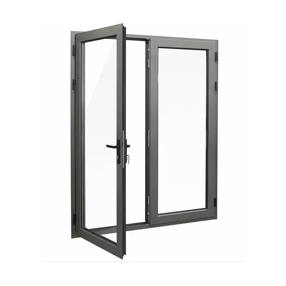 Soundproof aluminum frame hinge swing clear glass door