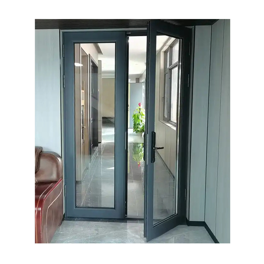 Soundproof aluminum frame hinge swing clear glass door