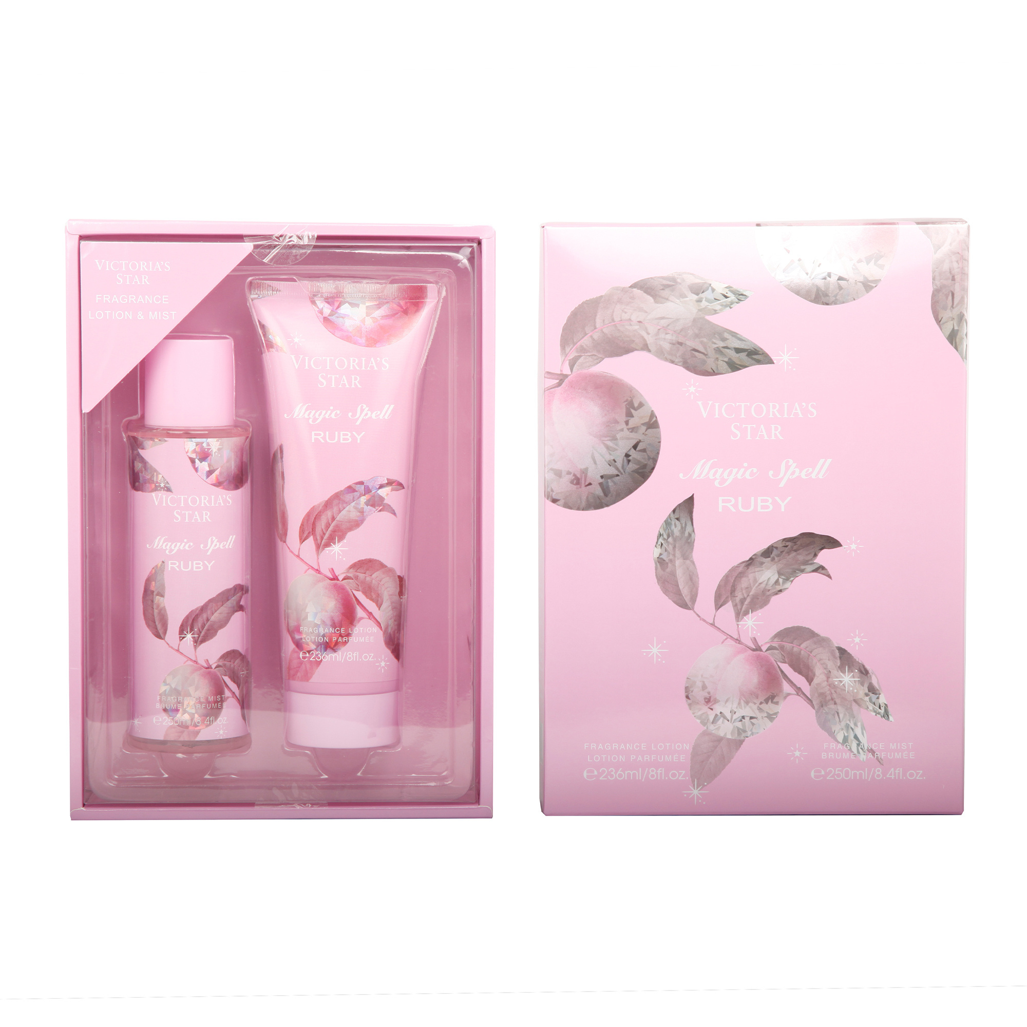 2022 Wholesale Gift Set Box 250ml glitter perfumes body spray with 236ml body whitening lotions for women  SG0057