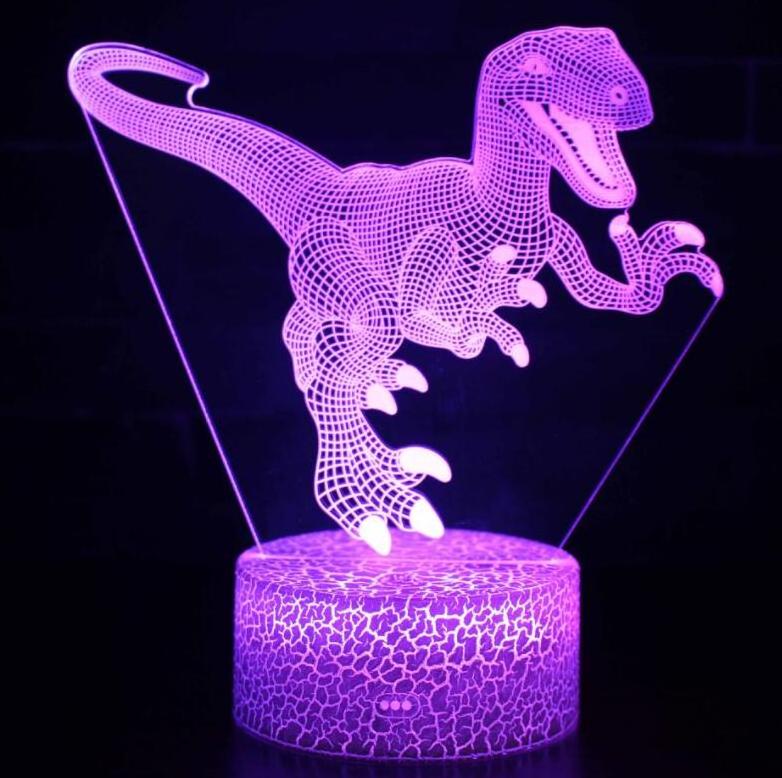 3D Illusion Dinosaur Night Lamp with Touch Control Animal LED Light with Color Changing Function