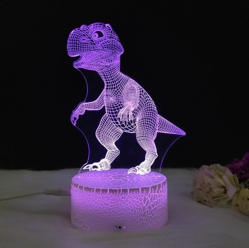 3D Illusion Dinosaur Night Lamp with Touch Control Animal LED Light with Color Changing Function