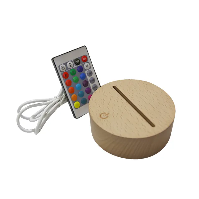 USB Powered Small round LED Wooden Base Night Light Remote Control Friendship Lamp with RGB Lighting for Acrylic for Bedroom