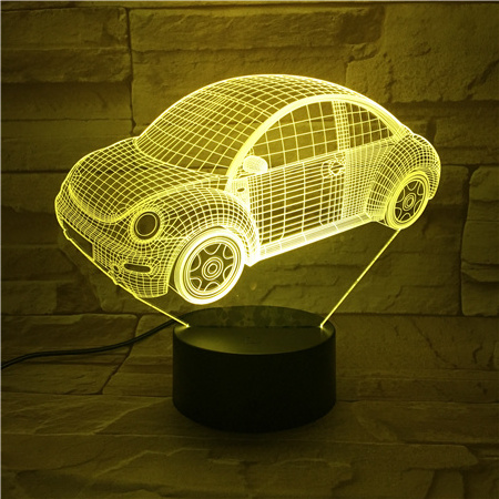 Small Cute LED Acrylic Car 3D Night Light USB Desk Table Lamp for Baby's Sleeping Mood 7 Colors ABS Material Battery Power