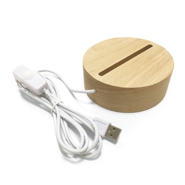 USB Wooden Base Lamp Led 3D Night Light Round Oval Wood Base For Acrylic