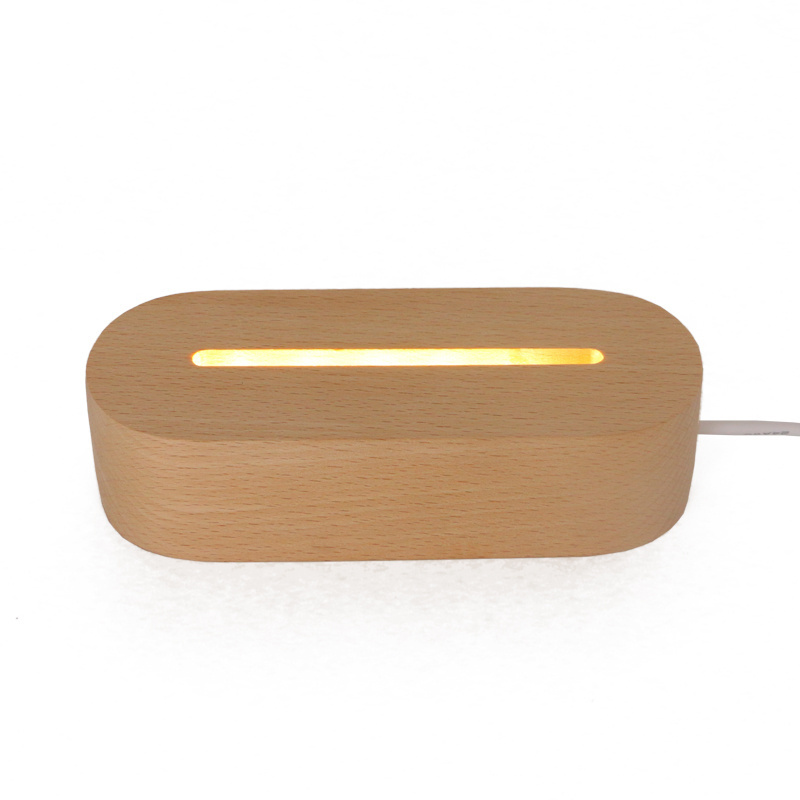 USB Wooden Base Lamp Led 3D Night Light Round Oval Wood Base For Acrylic