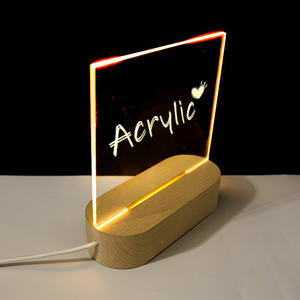 LED Light Message Note Board With Wood Stand Acrylic Memo Writing Board With Light