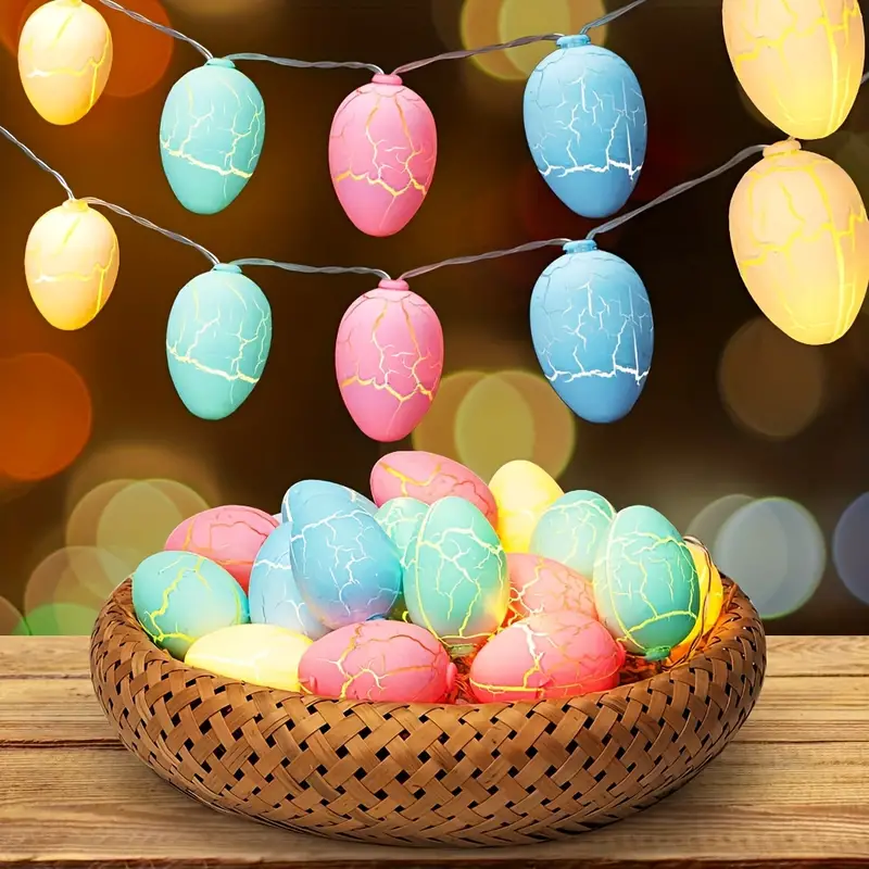 Easter Lights Decorations, 3D Jumbo Crack Easter Eggs Fairy String Lights Battery Operated Easter Decorations