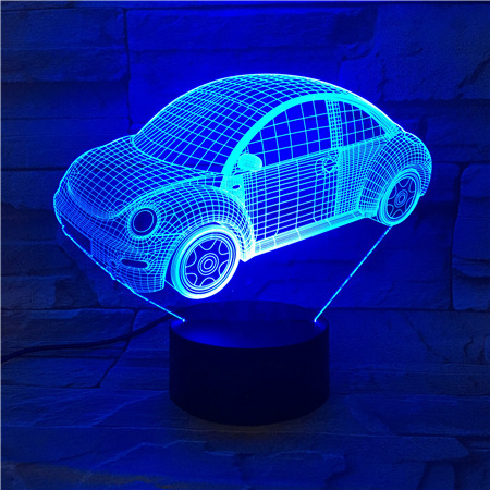 Small Cute LED Acrylic Car 3D Night Light USB Desk Table Lamp for Baby's Sleeping Mood 7 Colors ABS Material Battery Power