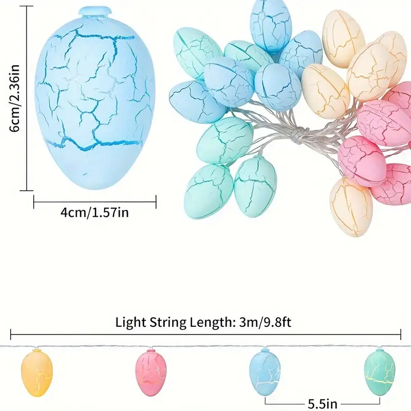 Easter Lights Decorations, 3D Jumbo Crack Easter Eggs Fairy String Lights Battery Operated Easter Decorations