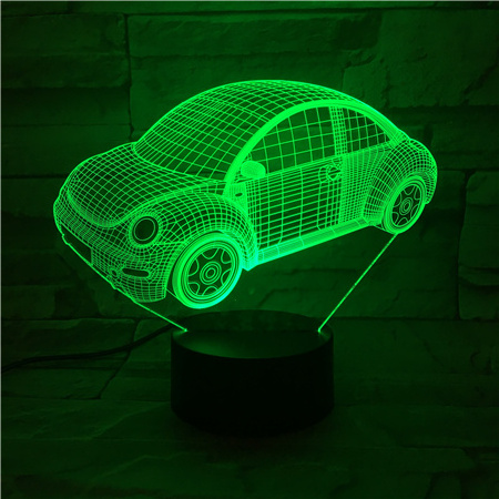 Small Cute LED Acrylic Car 3D Night Light USB Desk Table Lamp for Baby's Sleeping Mood 7 Colors ABS Material Battery Power