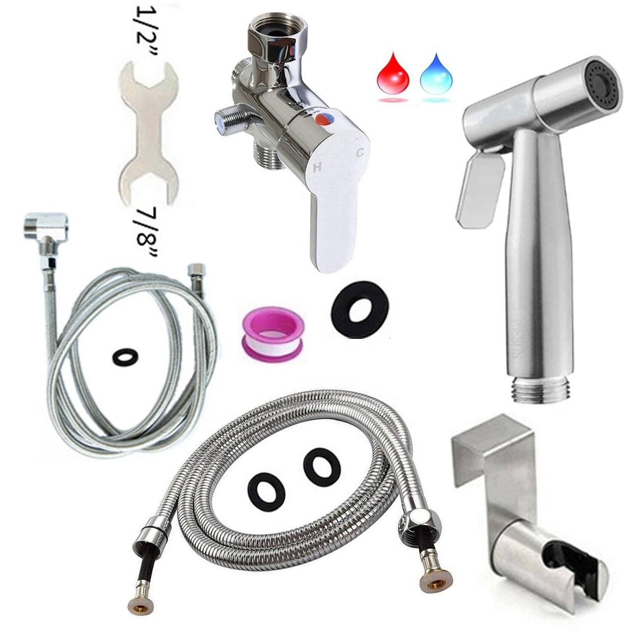 NZMAN Hot/Cold Mixing Valve Shattaf Bidet Sprayer, Cloth Diaper Sprayer, Toilet Shower Sprayer for personal hygiene NB013-P3