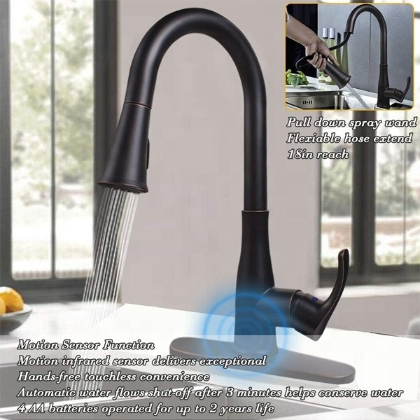 NZMAN Dual sprayer Motion Sensor Sink Faucet, Black Matte Pull Down Kitchen Faucet, Oil Rubbed Bronze Touchless Kitchen Faucet