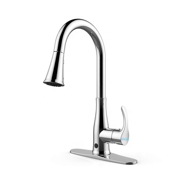 Wave Sensor Single Handle Touchless Kitchen Faucet High Arc 2-Function Kitchen Sink Faucet Brushed Nickel One&3 Hole Deck Mount