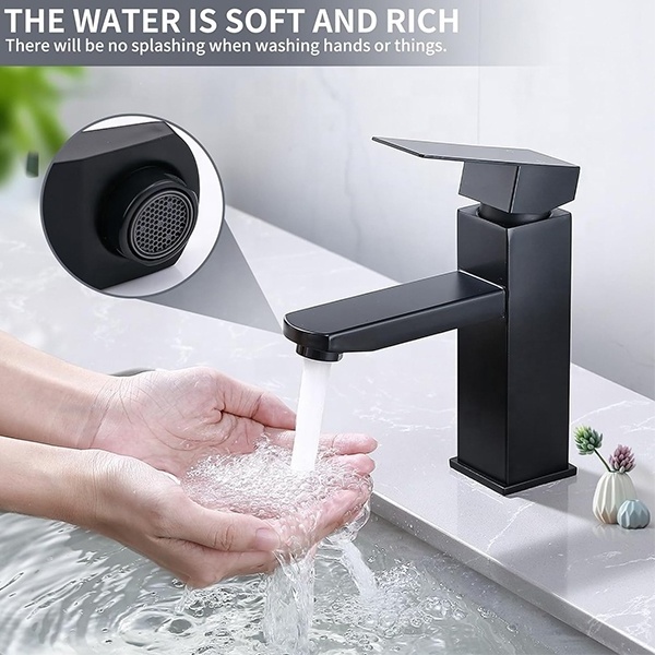 NZMAN Water Saving Bathroom Tap, Matt Black Square Bathroom Sink Tap,  Stainless Steel Tap Bathroom Mixer Tap Bathroom Tap