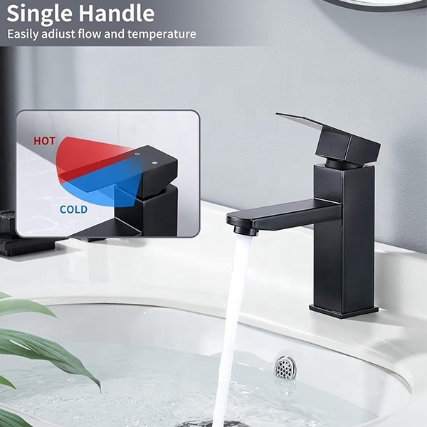 NZMAN Water Saving Bathroom Tap, Matt Black Square Bathroom Sink Tap,  Stainless Steel Tap Bathroom Mixer Tap Bathroom Tap