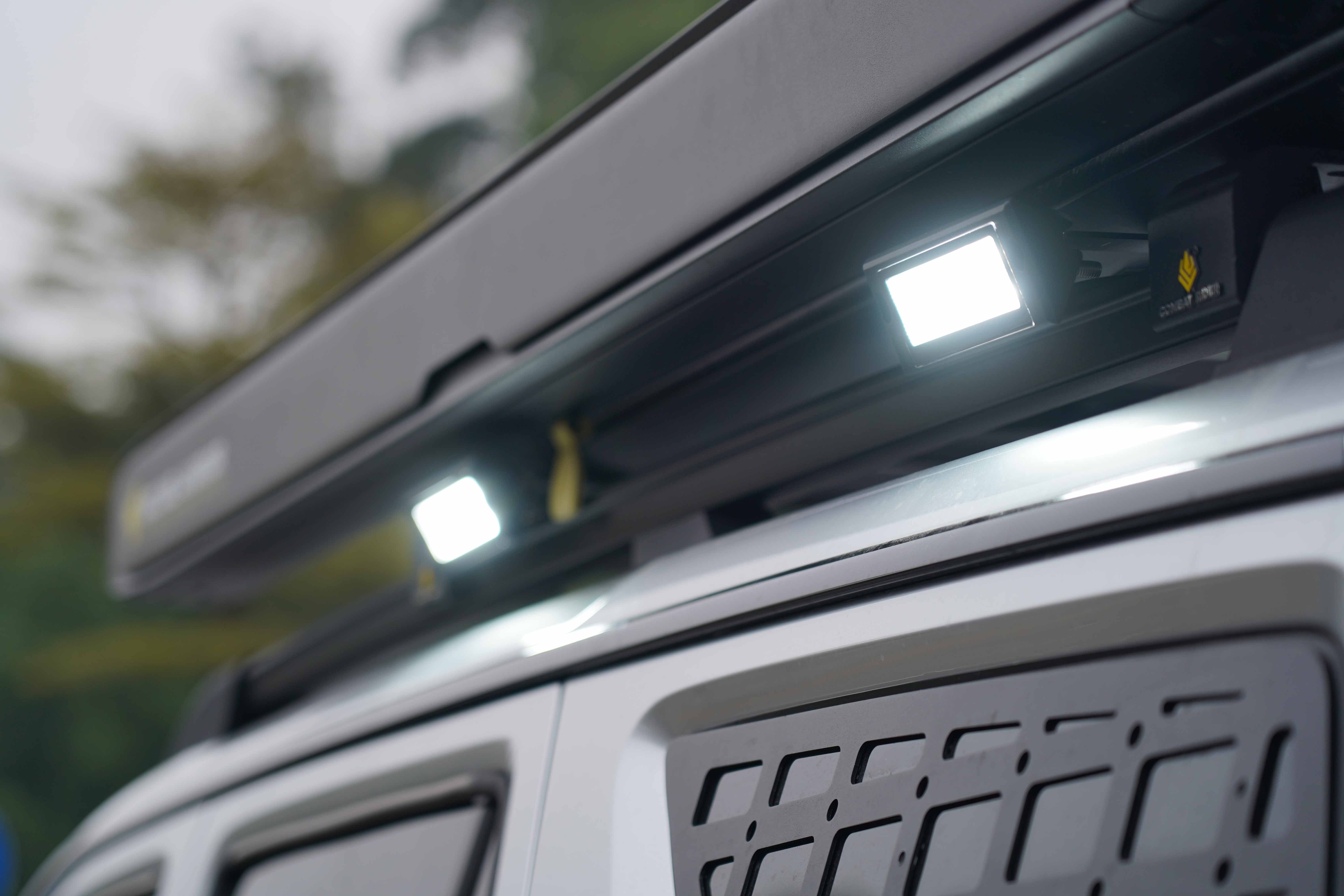 Overland truck exterior camp light installed on roof rack ,A-pillar, bumper applicable auxiliary lighting for outdoor camper.