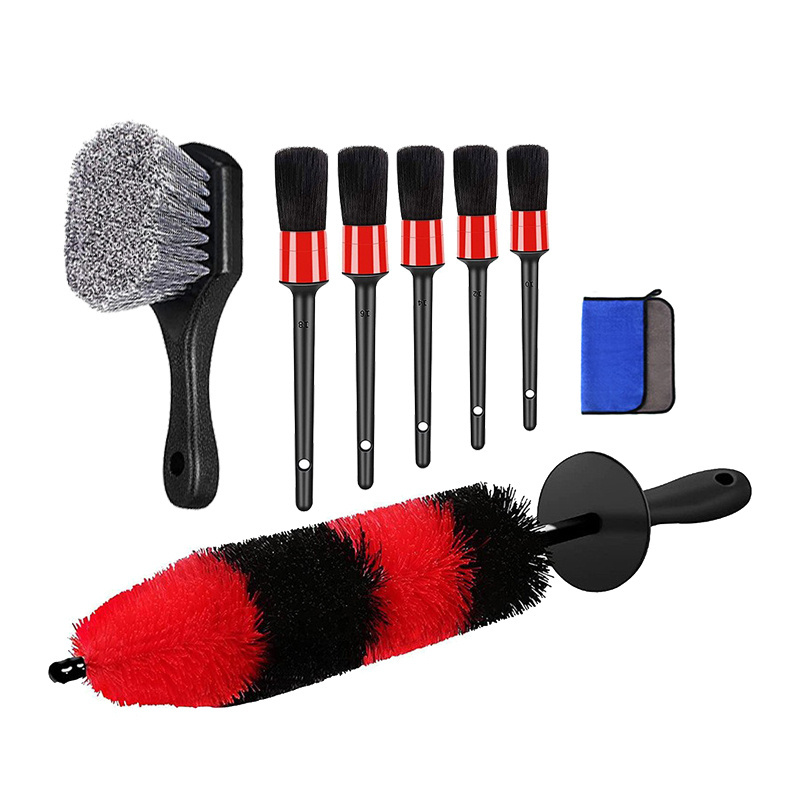 Car Wash Kit 8pcs Vehicle Auto Wheel Clean Brush Set Car Cleaning Tools Long Soft Wheel Brush Microfiber Towel Detailing Head