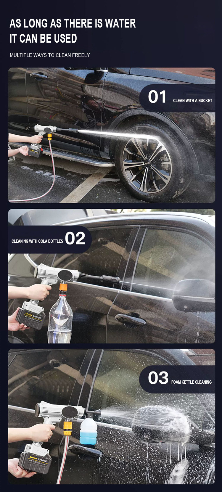 Portable Lithium Battery Snow Foam Gun Car Wash 12V 24V High Pressure Water Gun cordless Car pressure Washer