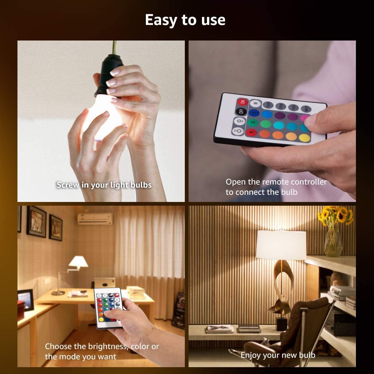 Wireless Smart RGB LED Light Bulb with Remote Controlling, A60 7W Dimmable E27 LED Bulb