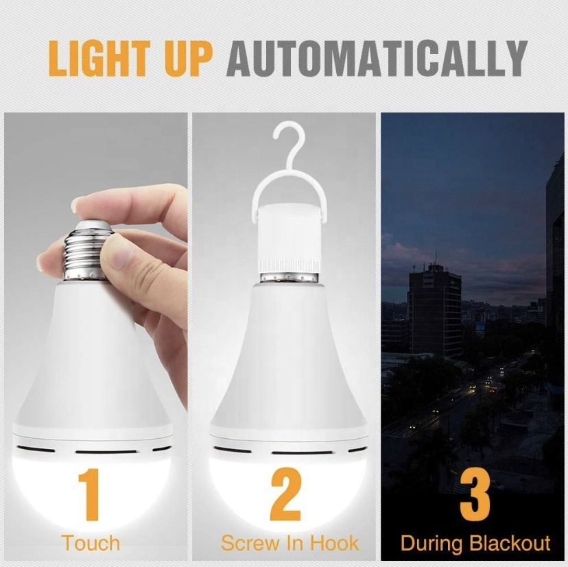 1200mAh battery 6500K Emergency Rechargeable LED E27 light bulb with hook for Home,Camping,Tent