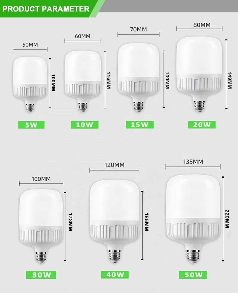 High power light 5W 10W 15W 20W 30W 40W 50W T shape Plastic LED Bulb