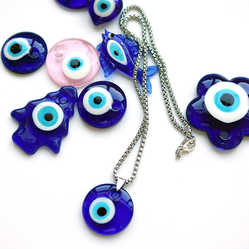 Simple Style Turkish Blue Eye Shape Accessories Stainless Steel Chain Pendant Necklace For Woman