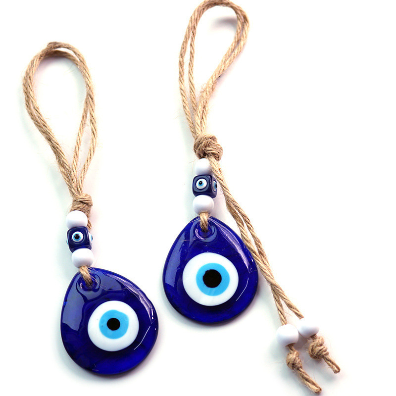 Chinese Hemp Rope Water Drop Turkish Blue Eye Ornaments Glass Wall Decoration Good Luck Gift Pendant